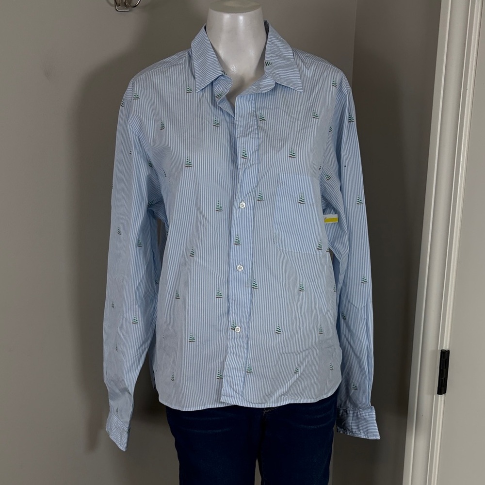 Frank and Eileen SILVIO Light Blue Stripe Sailboats Italian Cotton Sz L NEW - Picture 3 of 14